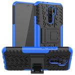 For Xiaomi Redmi 9 Tire Texture Shockproof TPU + PC Protective Case with Holder(Blue)