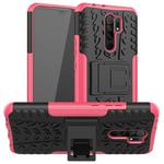 For Xiaomi Redmi 9 Tire Texture Shockproof TPU + PC Protective Case with Holder(Rose Red)