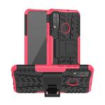 For Huawei P Smart (2020) Tire Texture Shockproof TPU + PC Protective Case with Holder(Rose Red)