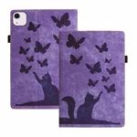 For iPad Air 11 2024 / Pro 11 2021 / 2020 Butterfly Cat Embossing Leather Tablet Case(Purple)