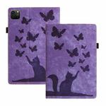 For iPad Pro 11 2024 Butterfly Cat Embossing Leather Tablet Case(Purple)