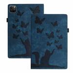 For iPad Pro 11 2024 Butterfly Cat Embossing Leather Tablet Case(Dark Blue)