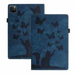 For iPad Pro 13 2024 Butterfly Cat Embossing Leather Tablet Case(Dark Blue)