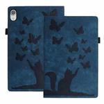 For iPad mini 2024 / 2021 Butterfly Cat Embossing Leather Tablet Case(Dark Blue)