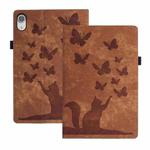 For iPad mini 2024 / 2021 Butterfly Cat Embossing Leather Tablet Case(Brown)