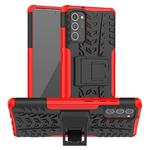 For Samsung Galaxy Note20 Tire Texture Shockproof TPU + PC Protective Case with Holder(Red)