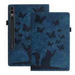 For Samsung Galaxy Tab S9 FE+ / S9+ / S8+ Butterfly Cat Embossing Leather Tablet Case(Dark Blue)