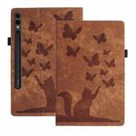 For Samsung Galaxy Tab S9 Ultra / S8 Ultra Butterfly Cat Embossing Leather Tablet Case(Brown)