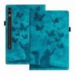 For Samsung Galaxy Tab S9 Ultra / S8 Ultra Butterfly Cat Embossing Leather Tablet Case(Sky Blue)