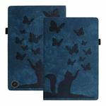 For Amazon Fire HD 10 2023 Butterfly Cat Embossing Leather Tablet Case(Dark Blue)