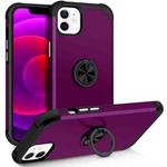 For iPhone 12 / 12 Pro L2 Rotating Ring Holder Magnetic Phone Case(Dark Purple)