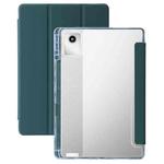 For Lenovo Tab M11 /Xiaoxin Pad 11 2024 Clear Acrylic 3-Fold Leather Tablet Case(Deep Green)