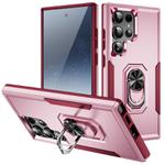 For Samsung Galaxy S24 Ultra 5G Pioneer Armor Heavy Duty PC + TPU Phone Case with Holder(Pink+Rose Red)