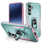 For Samsung Galaxy S24+ 5G Pioneer Armor Heavy Duty PC + TPU Phone Case with Holder(Green+Pink)