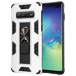 For Samsung Galaxy S10 Soldier Armor Shockproof TPU + PC Magnetic Protective Case with Holder(White)