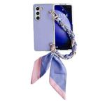For Samsung Galaxy Z Fold5 5G Metallic Paint Leather Phone Case with Scarf Bracelet(Purple)