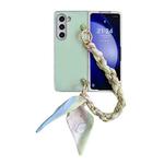 For Samsung Galaxy Z Fold4 5G Metallic Paint Leather Phone Case with Scarf Bracelet(Green)