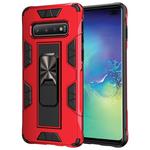 For Samsung Galaxy S10+ Soldier Armor Shockproof TPU + PC Magnetic Protective Case with Holder(Red)