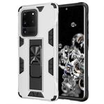For Samsung Galaxy S20 Ultra Soldier Armor Shockproof TPU + PC Magnetic Protective Case with Holder(White)