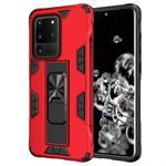 For Samsung Galaxy S20 Ultra Soldier Armor Shockproof TPU + PC Magnetic Protective Case with Holder(Red)