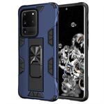 For Samsung Galaxy S20 Ultra Soldier Armor Shockproof TPU + PC Magnetic Protective Case with Holder(Blue)