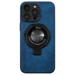For iPhone 15 Pro i.Crystal Lambskin Fulcrum Support Phone Case(Blue)