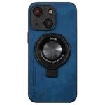 For iPhone 15 i.Crystal Lambskin Fulcrum Support Phone Case(Blue)