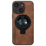 For iPhone 14 i.Crystal Lambskin Fulcrum Support Phone Case(Brown)