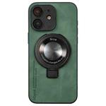 For iPhone 12 i.Crystal Lambskin Fulcrum Support Phone Case(Green)