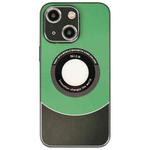 For iPhone 15 Contrast Color Logo Display Magnetic Phone Case(Green Black)