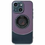 For iPhone 14 Plus Contrast Color Logo Display Magnetic Phone Case(Purple Black)