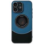 For iPhone 12 Contrast Color Logo Display Magnetic Phone Case(Blue Black)