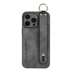 For iPhone 15 Pro Max Lambskin Wristband Holder Phone Case(Grey)