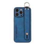 For iPhone 15 Pro Lambskin Wristband Holder Phone Case(Blue)