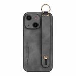 For iPhone 15 Plus Lambskin Wristband Holder Phone Case(Grey)
