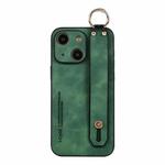 For iPhone 15 Plus Lambskin Wristband Holder Phone Case(Green)