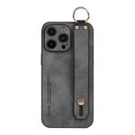 For iPhone 14 Pro Lambskin Wristband Holder Phone Case(Grey)