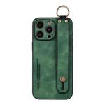 For iPhone 14 Pro Lambskin Wristband Holder Phone Case(Green)