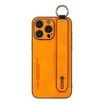 For iPhone 14 Pro Max Lambskin Wristband Holder Phone Case(Orange)