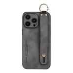 For iPhone 13 Pro Max Lambskin Wristband Holder Phone Case(Grey)