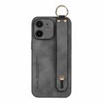 For iPhone 12 Lambskin Wristband Holder Phone Case(Grey)