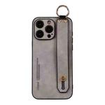 For iPhone 12 Pro Max Lambskin Wristband Holder Phone Case(Light Grey)