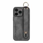 For iPhone 11 Pro Max Lambskin Wristband Holder Phone Case(Grey)