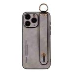 For iPhone 11 Pro Max Lambskin Wristband Holder Phone Case(Light Grey)