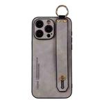 For iPhone 16 Pro Lambskin Wristband Holder Phone Case(Light Grey)