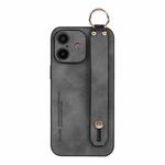 For iPhone 16 Plus Lambskin Wristband Holder Phone Case(Grey)