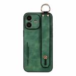For iPhone 16 Plus Lambskin Wristband Holder Phone Case(Green)