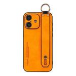 For iPhone 16 Plus Lambskin Wristband Holder Phone Case(Orange)