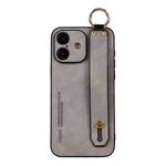 For iPhone 16 Plus Lambskin Wristband Holder Phone Case(Light Grey)