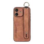 For iPhone 16 Lambskin Wristband Holder Phone Case(Khaki)